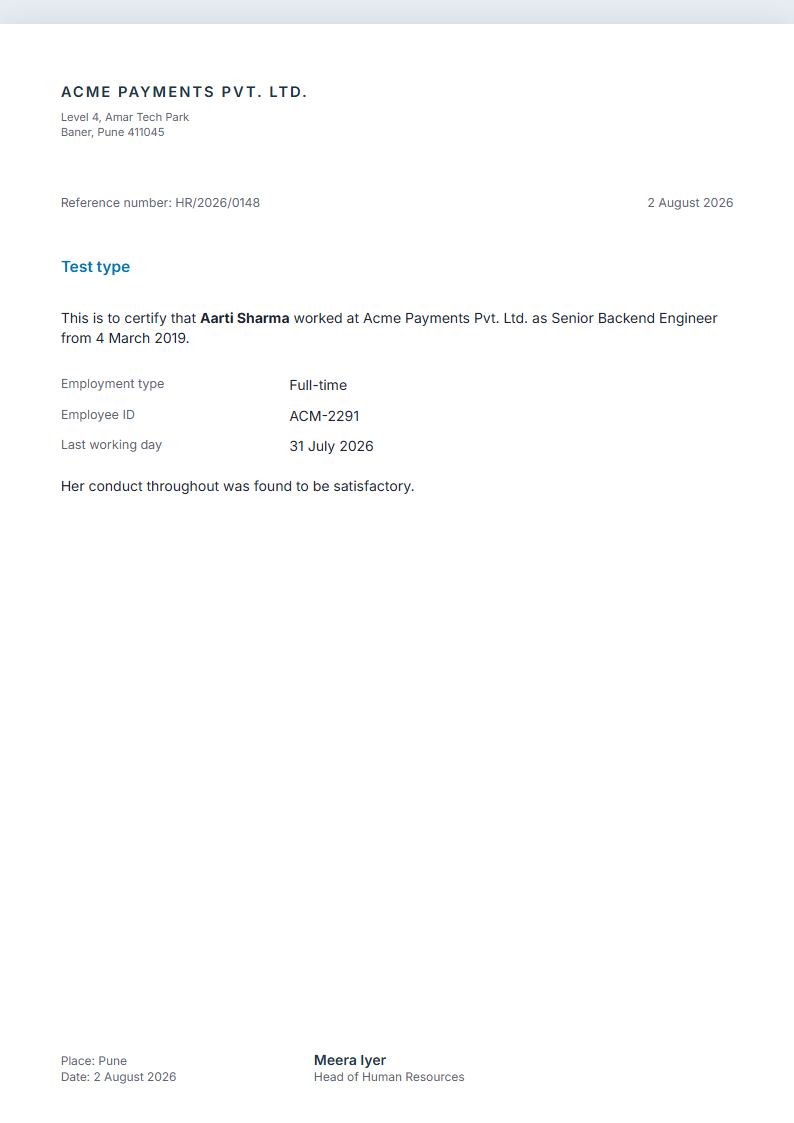 Minimal Formal cover letter format